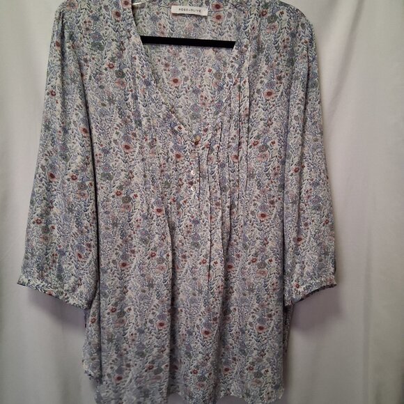 Rose+Olive Women 100% Polyester Top Lightweight Flowy Summer Long Sleeve Floral - Picture 1 of 10